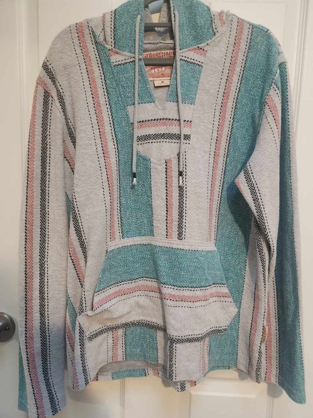 Brooks Brothers Teal, Cream and Pink Baja-Style Hooded Sweater